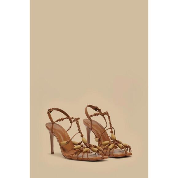 328$ FARM RIO tan high heel beads sandal SIZE 10